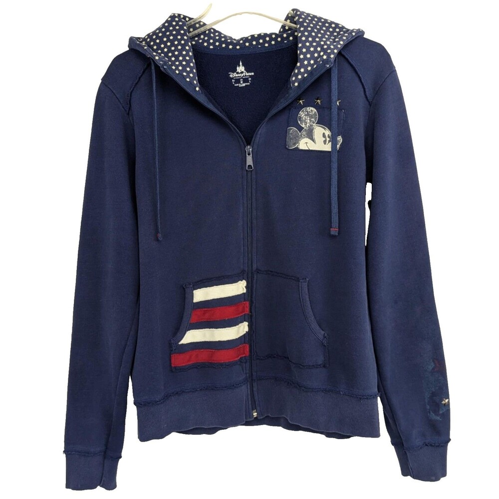 Disney Parks July 4th Mickey Full Zip Hoodie Stars & Stripes Jacket Size Medium